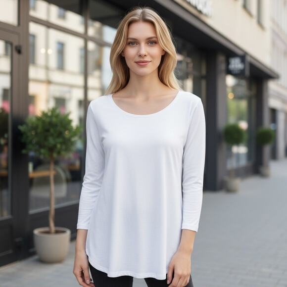 JM Collection 3/4-Sleeve Scoop Neck Top Sz Small Versatile Blouse Minimalist New - Picture 1 of 7